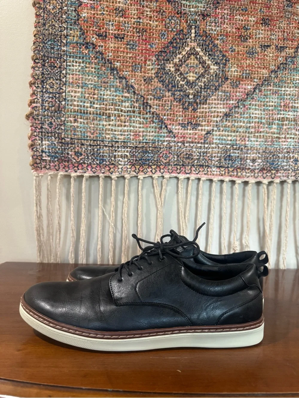 Alfani Black Leather Derby Sneakers with White Sole